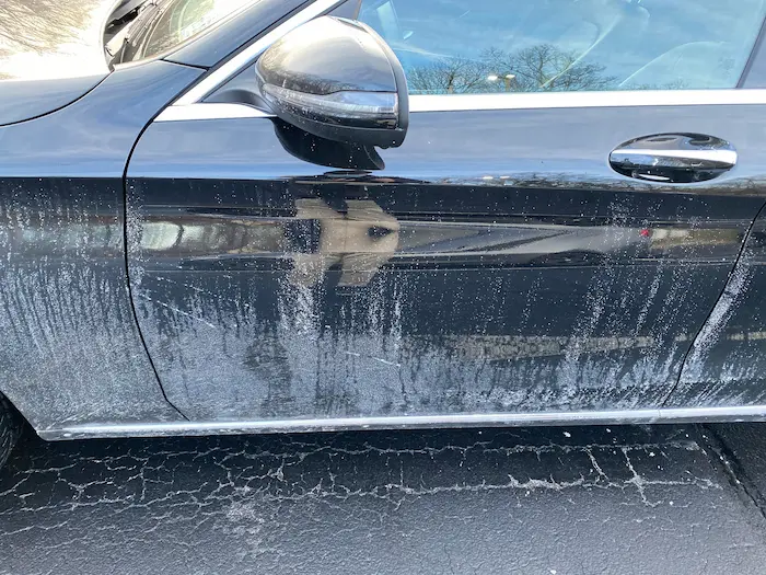 Salt building on a car exterior paint