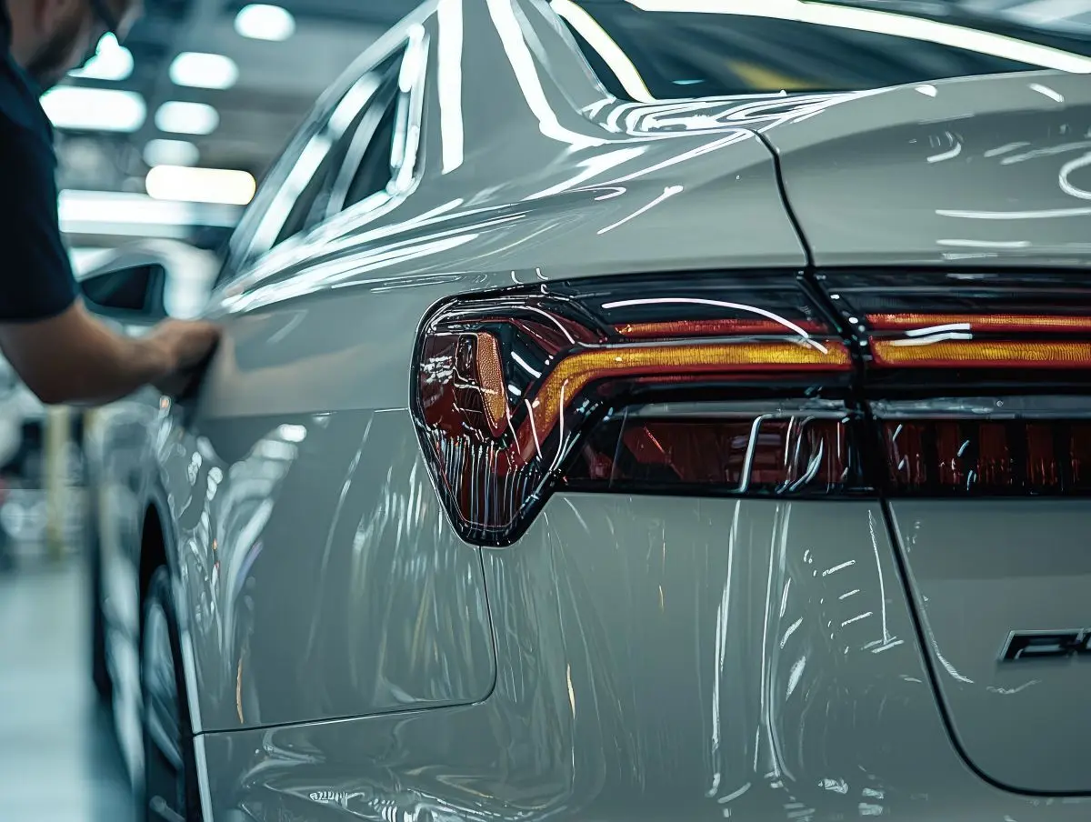 Paint Protection Film 32 factory worker polishing new car production line 1